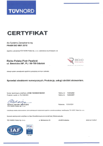 Certyfikat ISO 9001:2015 RICHO Polska