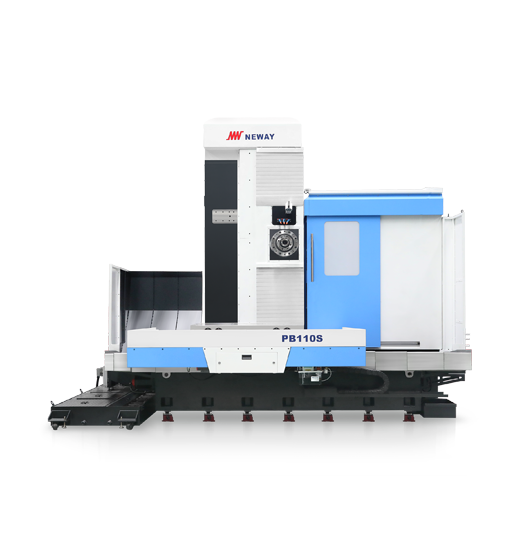 CNC pionowe centrum obróbcze Neway PB110S w biało-niebieskiej obudowie.